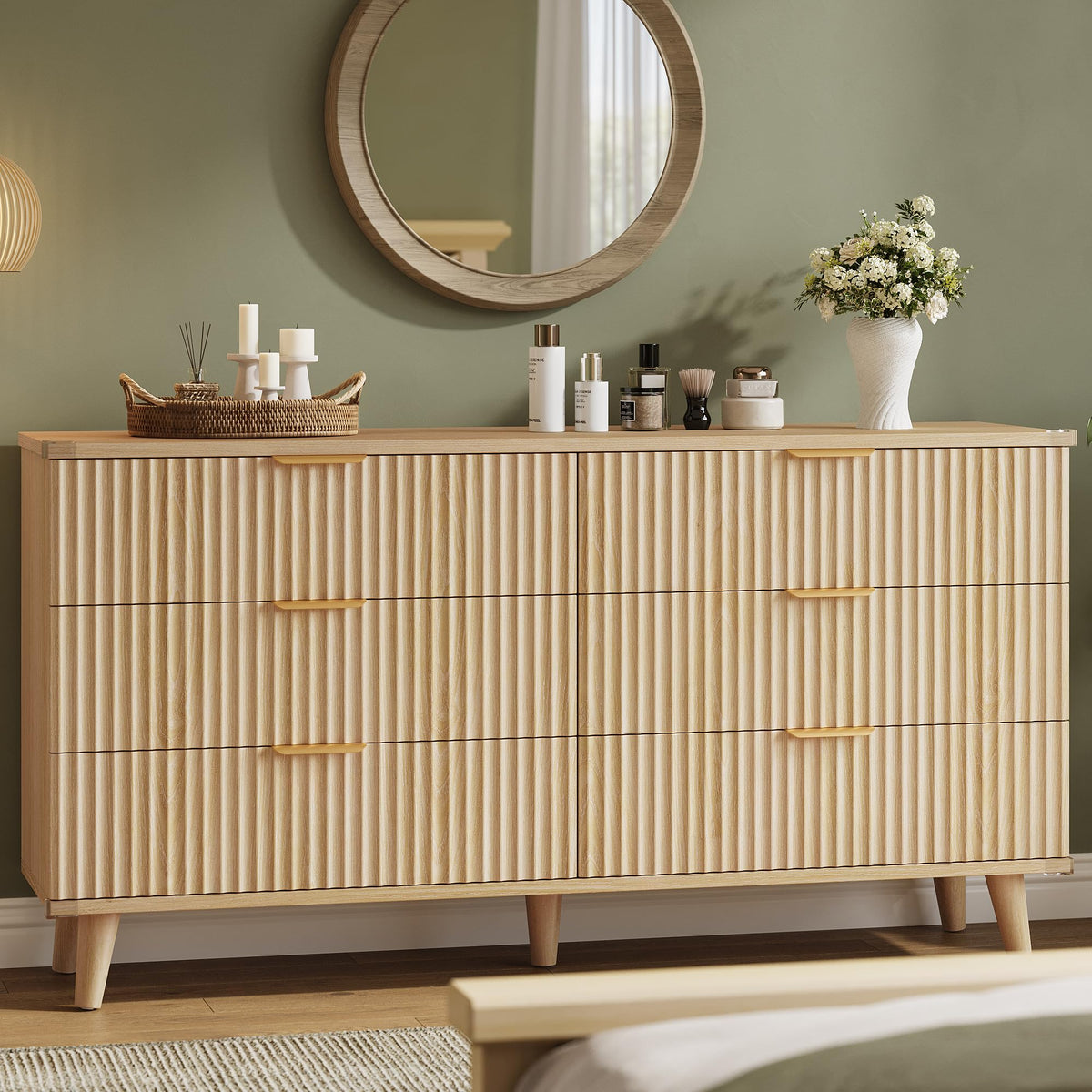 Lulive Wood Black Dresser for Bedroom Fluted Modern Chest of Drawers Storage Organizer