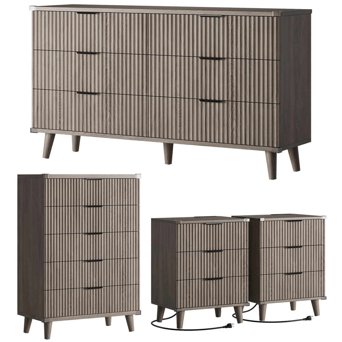 Lulive Wood Black Dresser for Bedroom Fluted Modern Chest of Drawers Storage Organizer