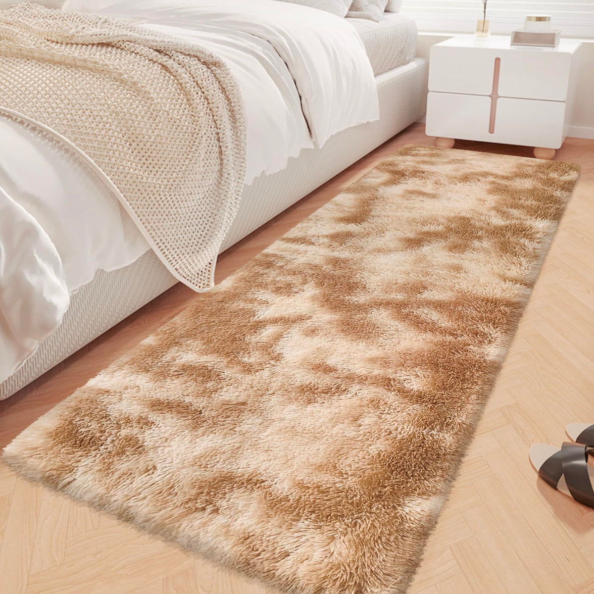 JiaoBaba Rainbow Tie-Dye Fluffy Area Rug for Kids