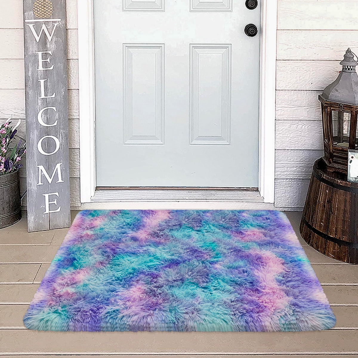 JiaoBaba Rainbow Tie-Dye Fluffy Area Rug for Kids