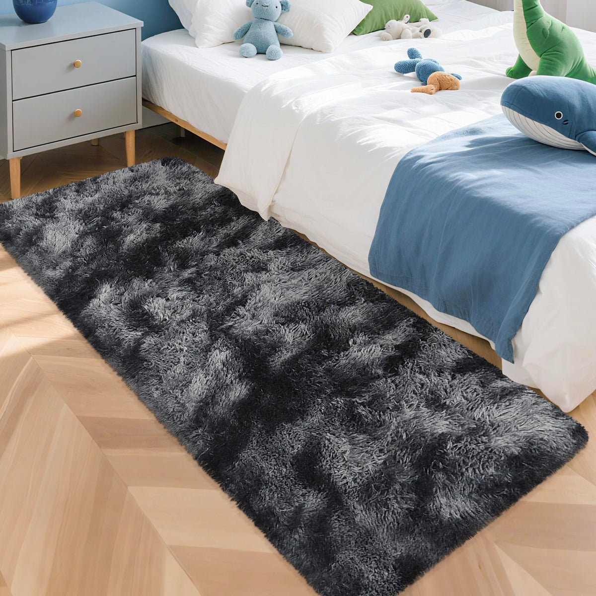 JiaoBaba Rainbow Tie-Dye Fluffy Area Rug for Kids