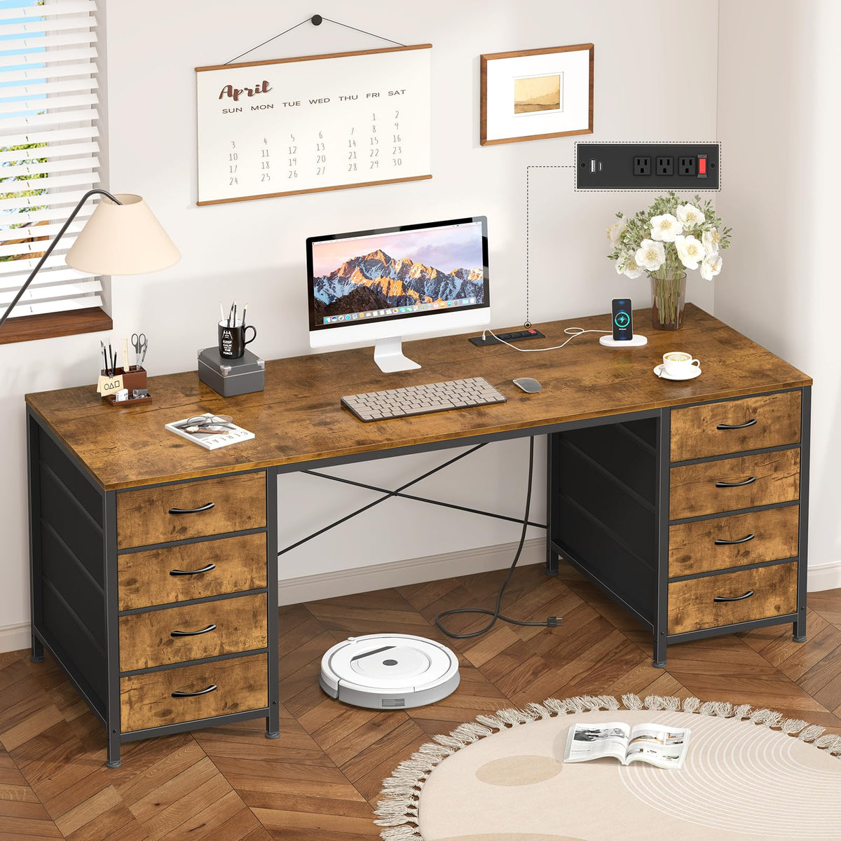YOMILUVE Computer Desk with 8 Drawers