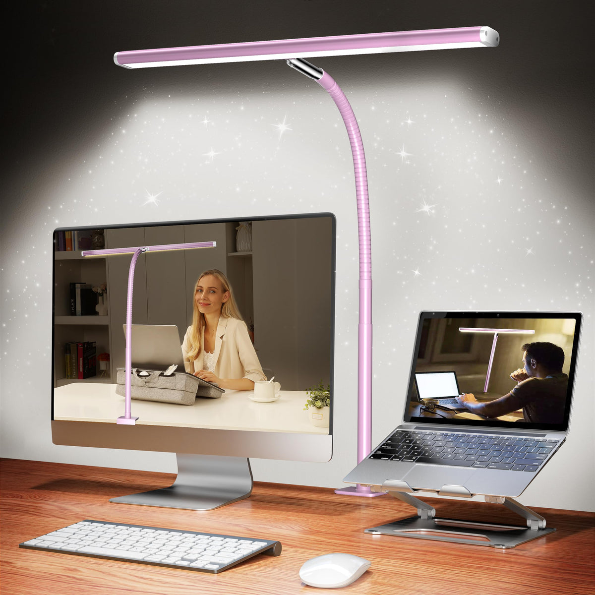 Airlonv LED Desk Lamp with Clamp, 17" Stepless Dimming Light
