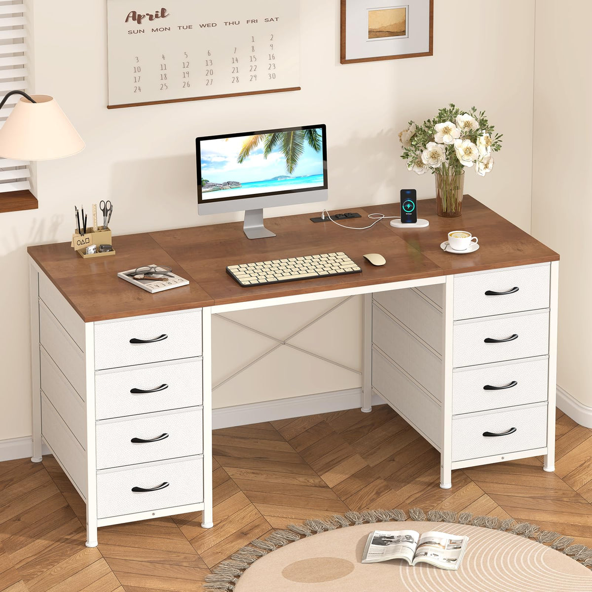 YOMILUVE Computer Desk with 8 Drawers