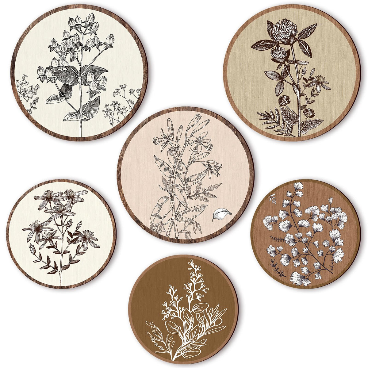 Barydat 6 Pcs Boho Wooden Plant Wall Art Decor