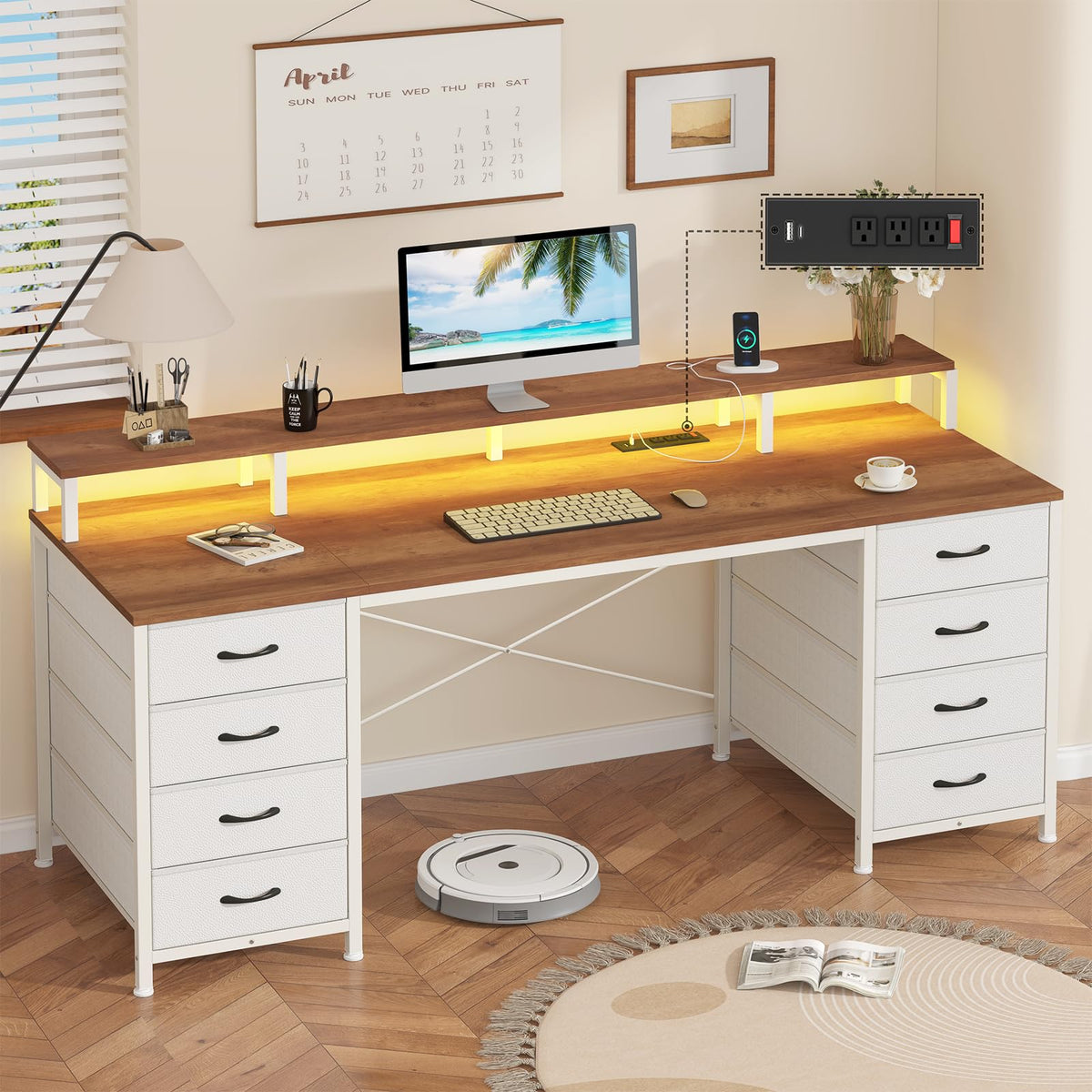 YOMILUVE Computer Desk with 8 Drawers