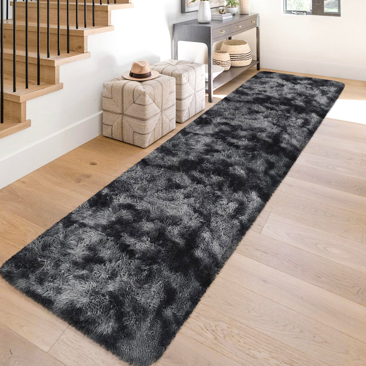 JiaoBaba Rainbow Tie-Dye Fluffy Area Rug for Kids