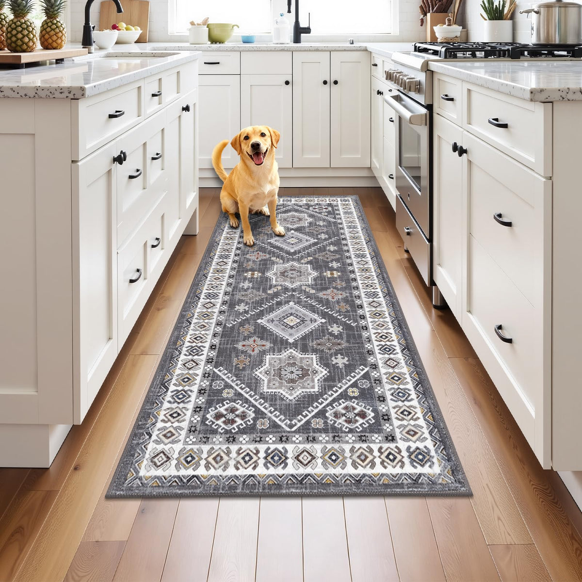 HEBE Boho Non-Slip Washable Kitchen Rugs, 3-Piece Set