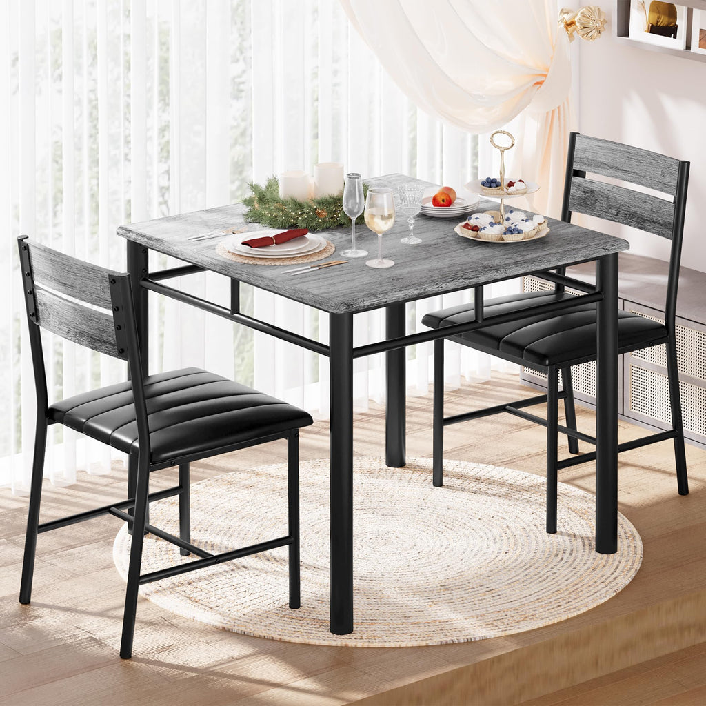 IRONCK Dining Table Set for 2, Small Kitchen Table with Upholstered Chairs Dinning Table Set for Kitchen & Dining Room, Compact Dining Set for Small Spaces