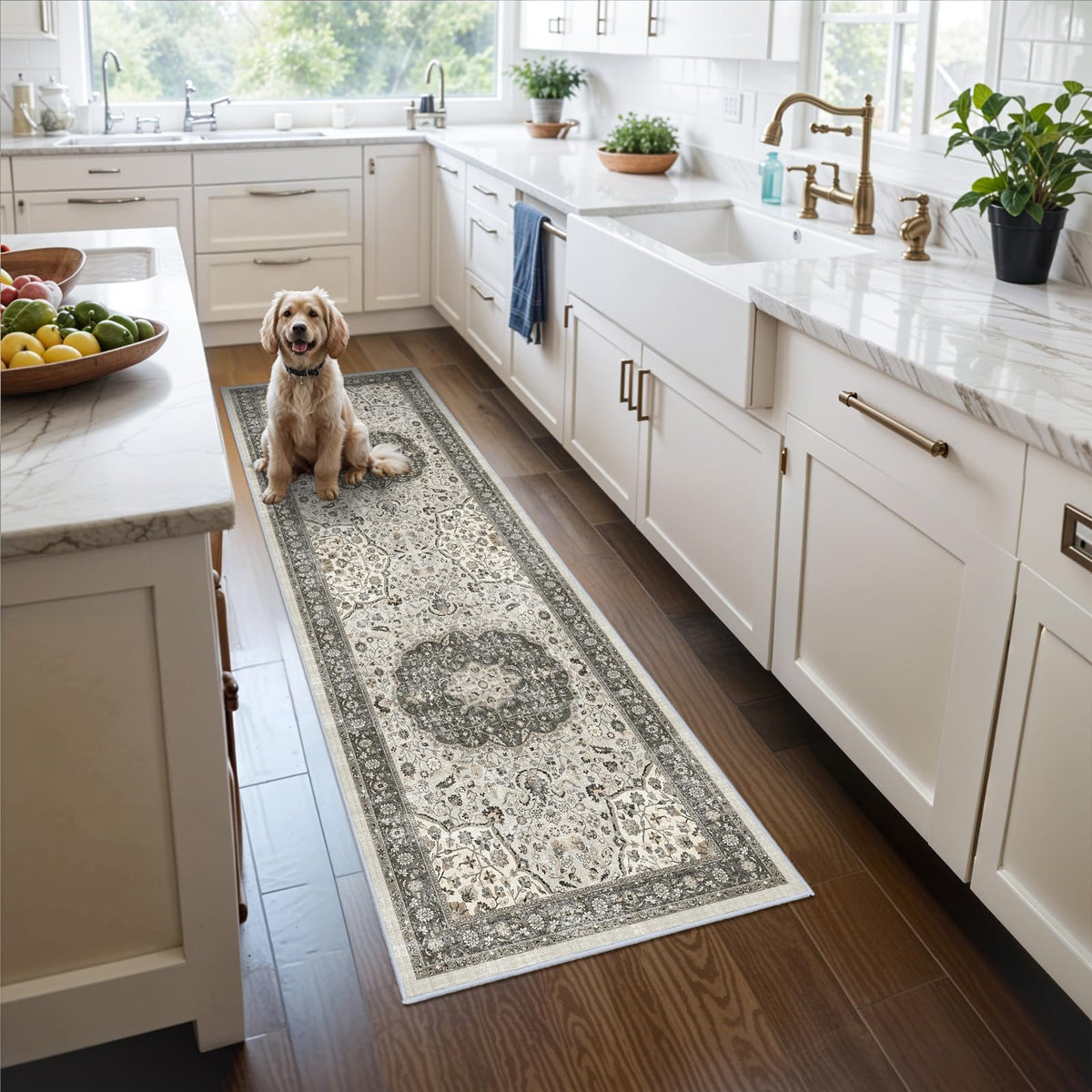 Vintage Washable Non-Slip Hallway Runner Rug, 2' x 7'