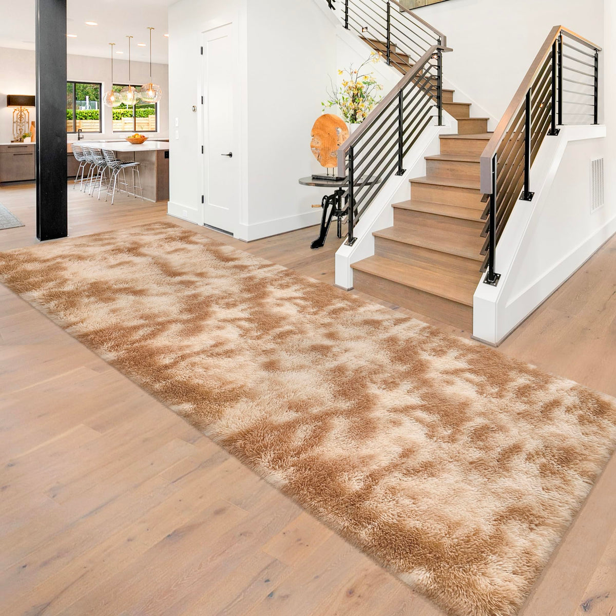 JiaoBaba Rainbow Tie-Dye Fluffy Area Rug for Kids