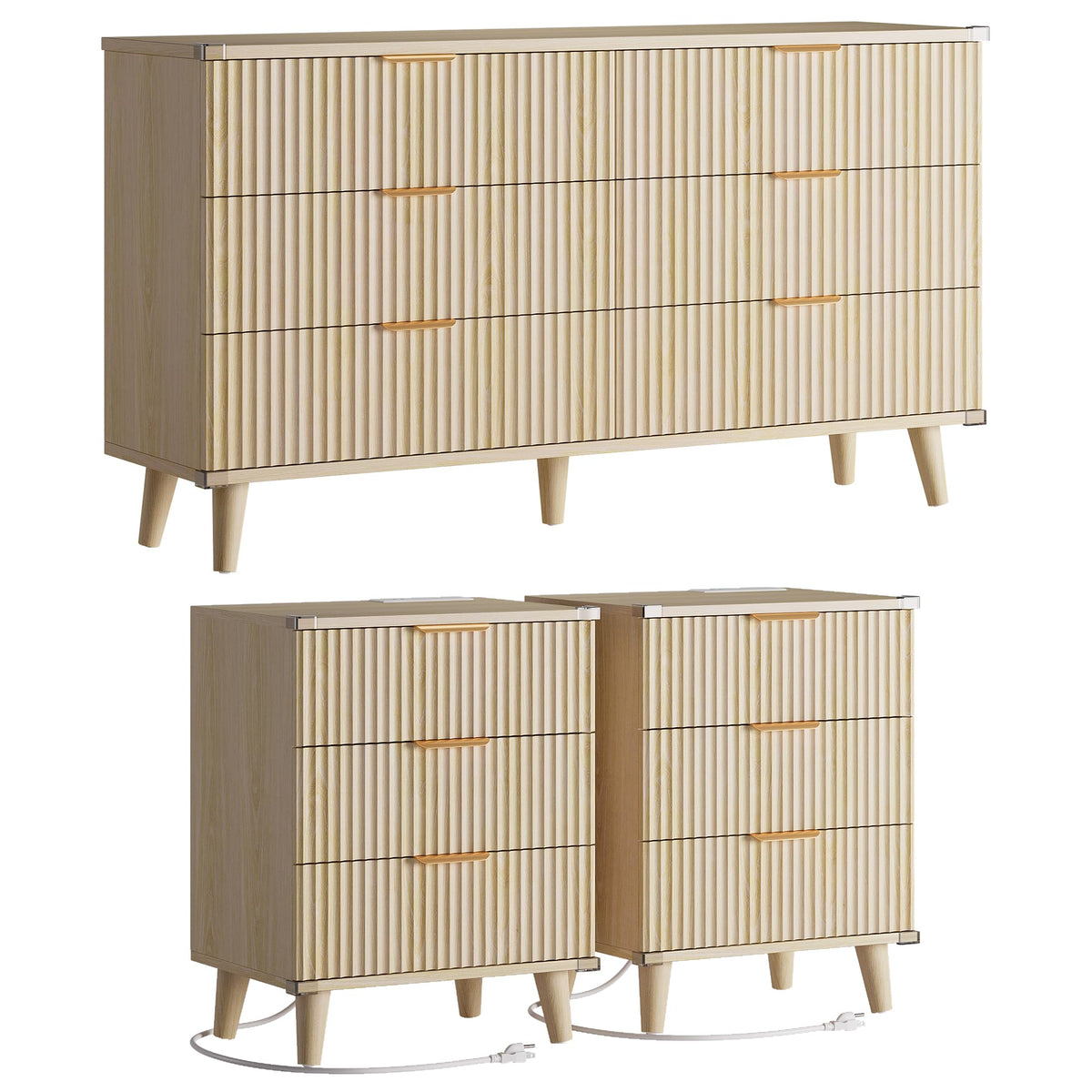 Lulive Wood Black Dresser for Bedroom Fluted Modern Chest of Drawers Storage Organizer