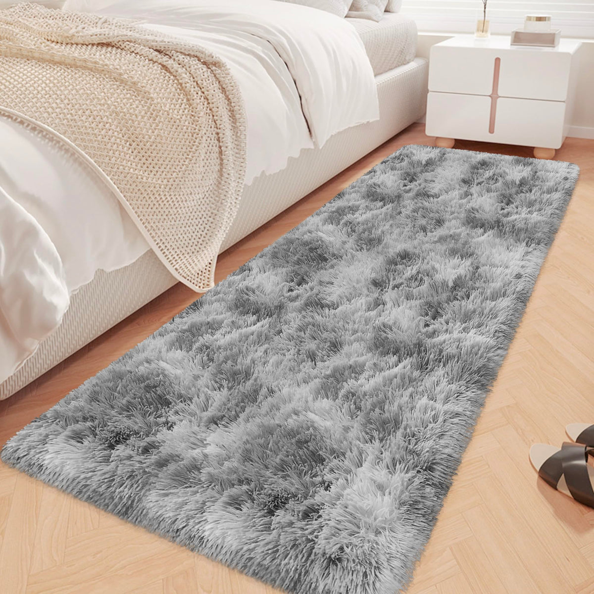 JiaoBaba Rainbow Tie-Dye Fluffy Area Rug for Kids