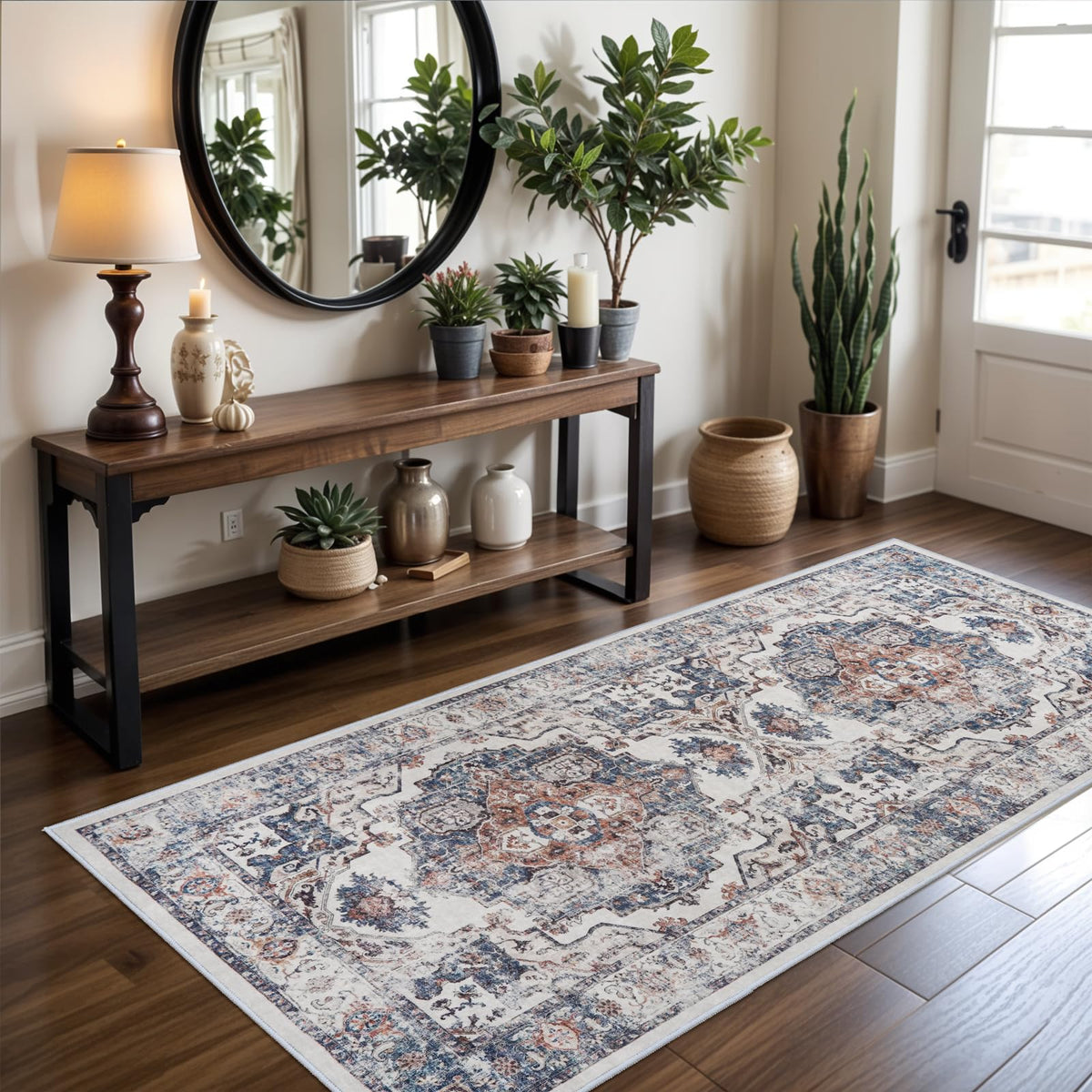 Vintage Washable Non-Slip Hallway Runner Rug, 2' x 7'