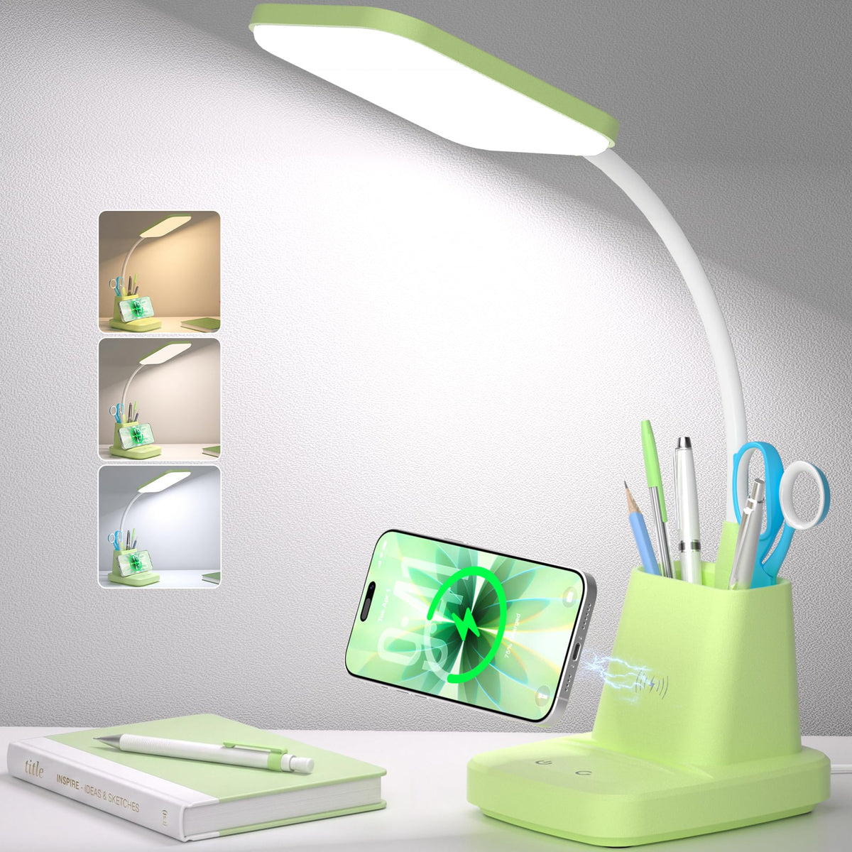 Sailstar Desk Lamp, Wireless Charger Small Desk Lamp, 3 Color Modes