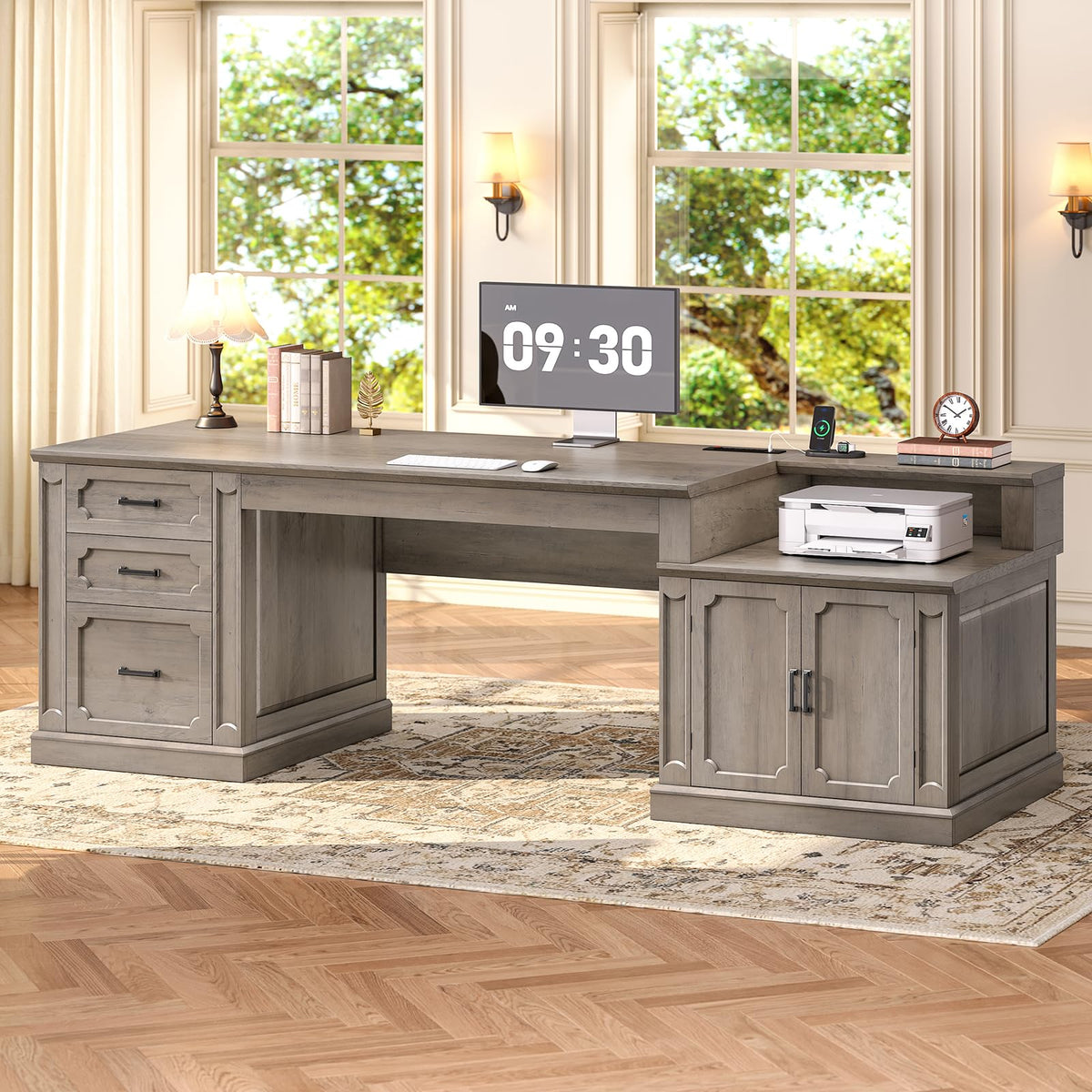 SEDETA Farmhouse Desk with Drawers for Home Office
