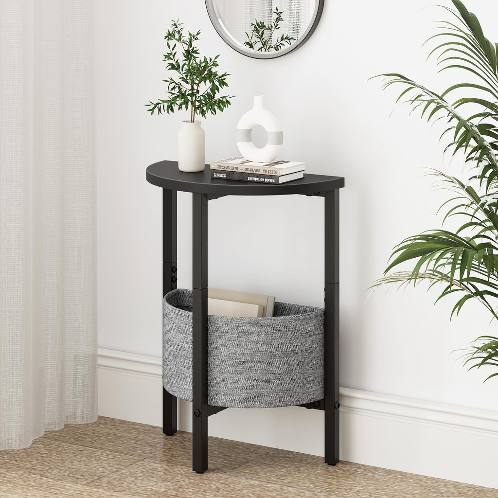 VAGUSICC Side Table, Small Round End Table with Fabric Basket, Set of 2 Half Round Side Table Half Moon Tables, Round Accent Coffee Table, Tea Sofa Table Nightstand for Living Room Bedroom Small Space