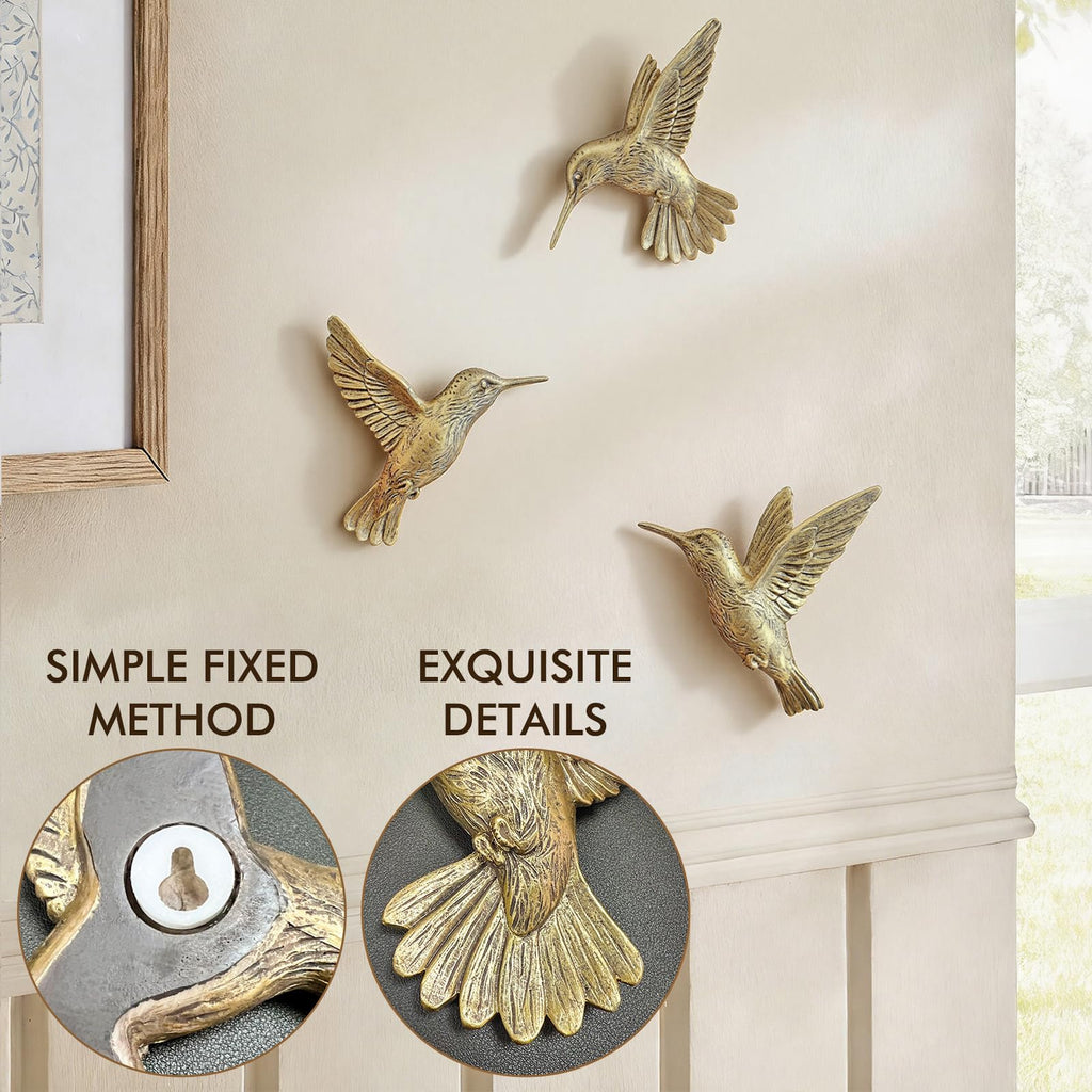 GUSFREUD Hummingbird Wall Decor – Antique Copper Bird Wall Art Sculptures for Home Decor