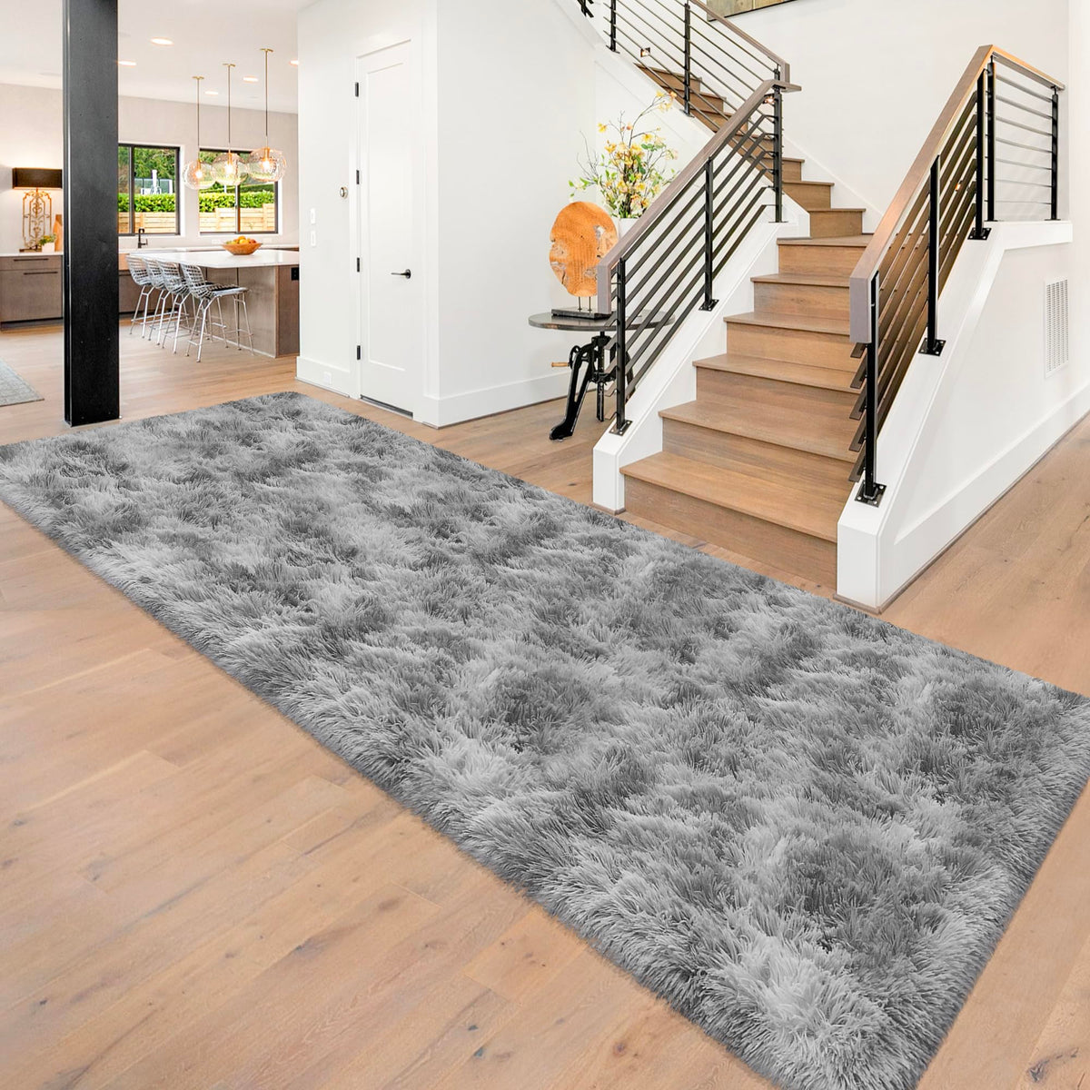 JiaoBaba Rainbow Tie-Dye Fluffy Area Rug for Kids