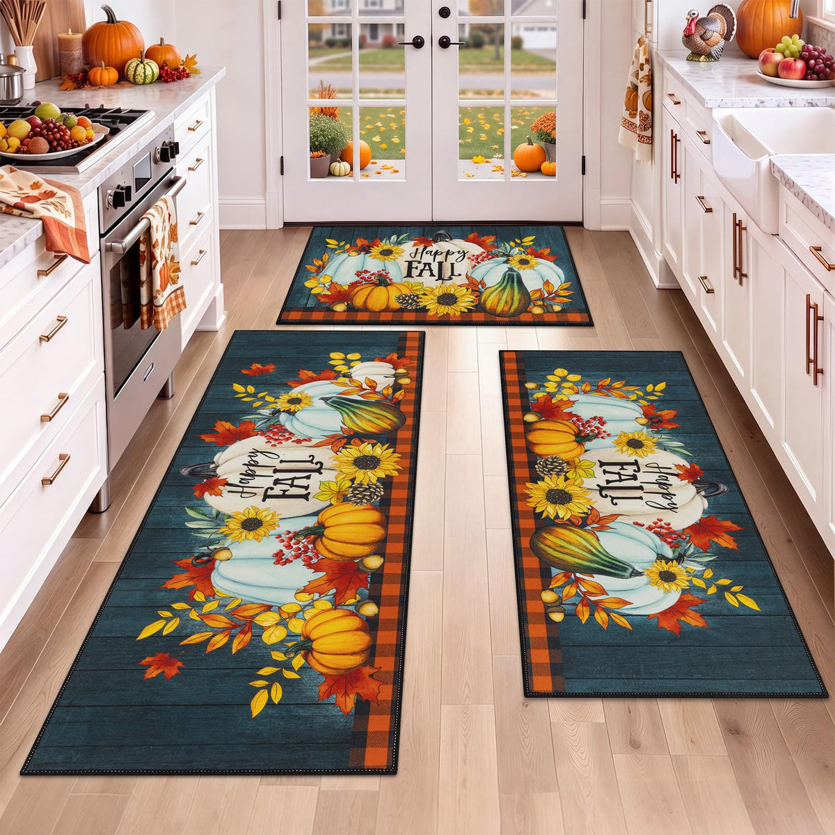 HEBE Boho Non-Slip Washable Kitchen Rugs, 3-Piece Set