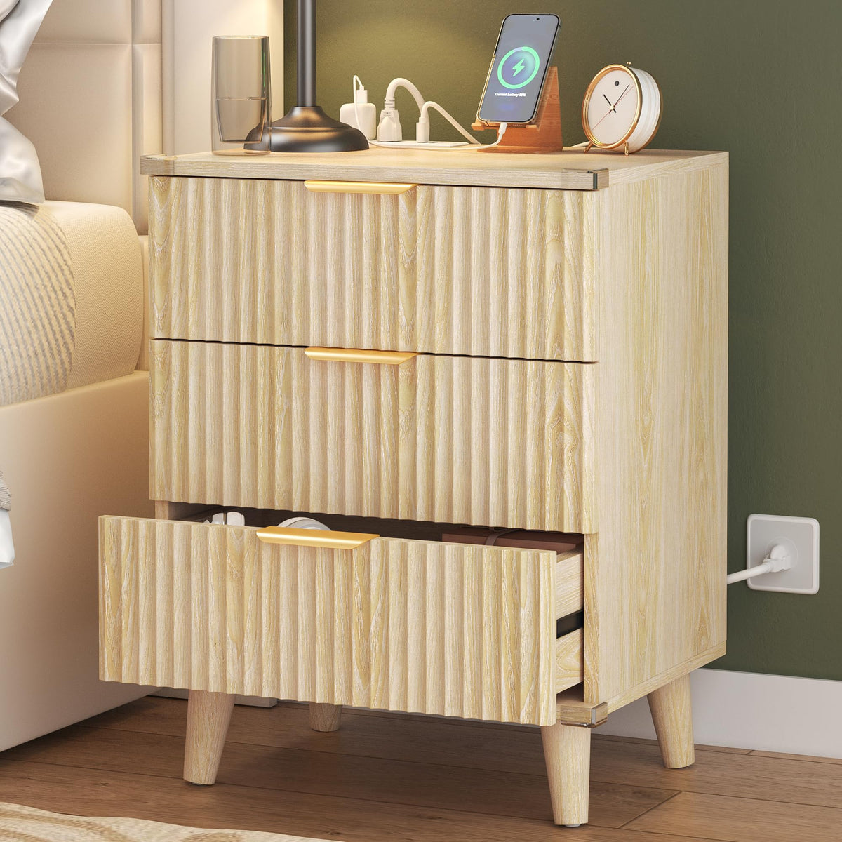 Lulive Wood Black Dresser for Bedroom Fluted Modern Chest of Drawers Storage Organizer