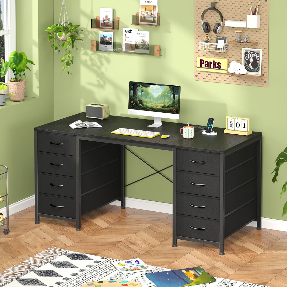 YOMILUVE Computer Desk with 8 Drawers