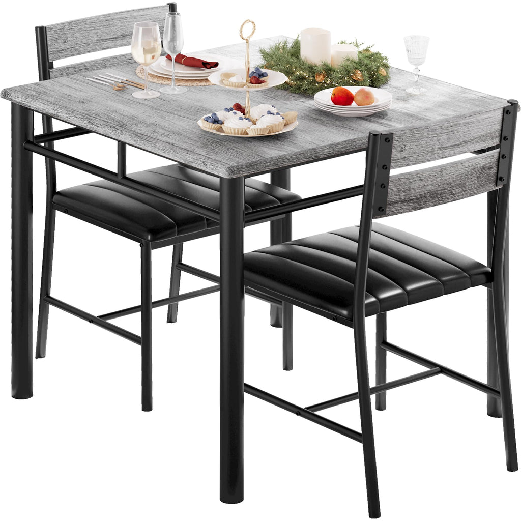 IRONCK Dining Table Set for 2, Small Kitchen Table with Upholstered Chairs Dinning Table Set for Kitchen & Dining Room, Compact Dining Set for Small Spaces