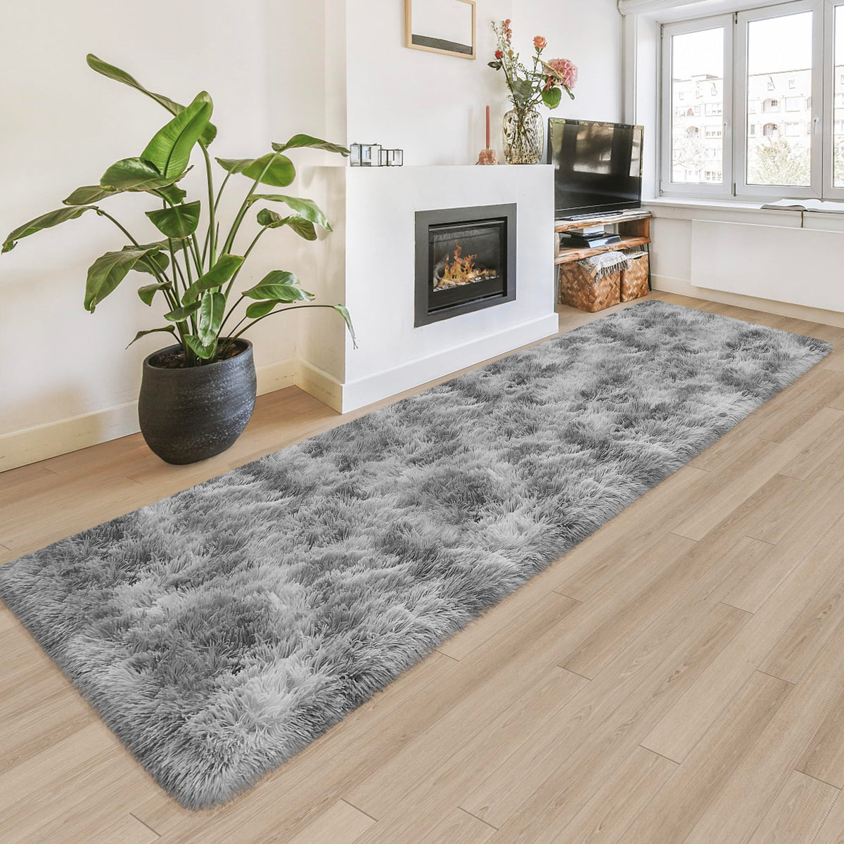JiaoBaba Rainbow Tie-Dye Fluffy Area Rug for Kids