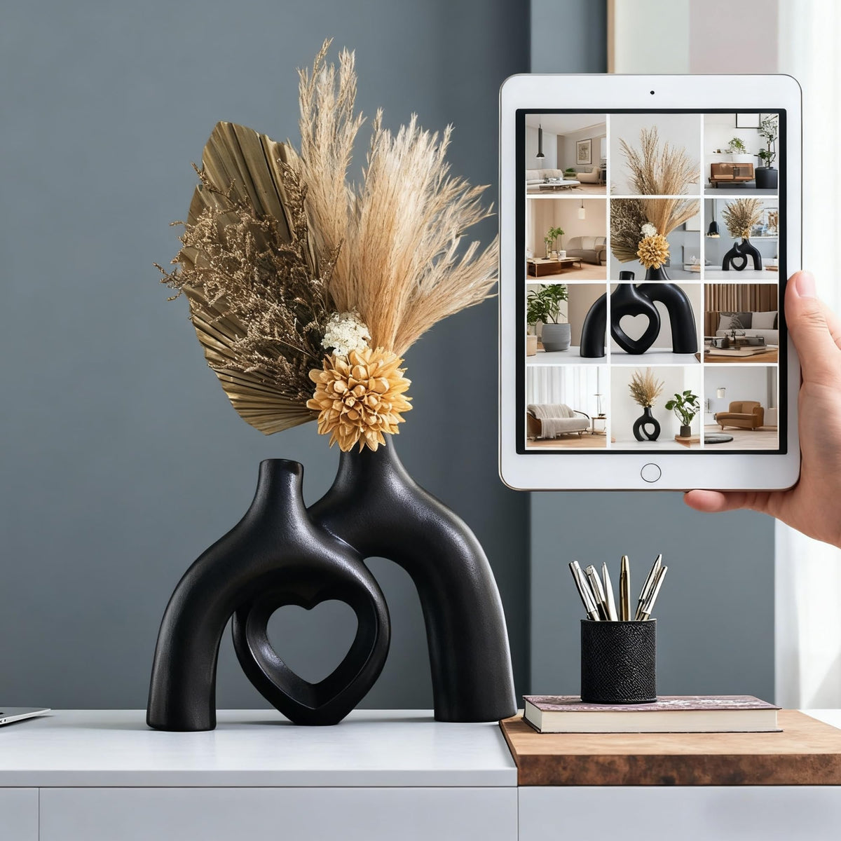 Lvases Snuggle Hollow Ceramic Decorative Vase, Modern Minimalist Nordic Boho Ins Style Vases for Home Decor Living Room Shelf Entryway Coffee Table or Console Décor