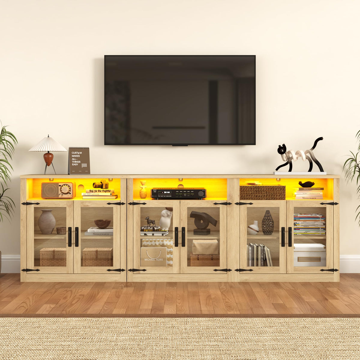 chartustriable 157" Entertainment Center with Bookshelves for TVs up to 100", Farmhouse Wall Unit TV Stand with Doors & Drawer, Media Console Table for Living Room, Bedroom