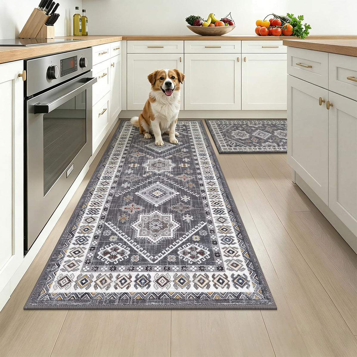 HEBE Boho Non-Slip Washable Kitchen Rugs, 3-Piece Set