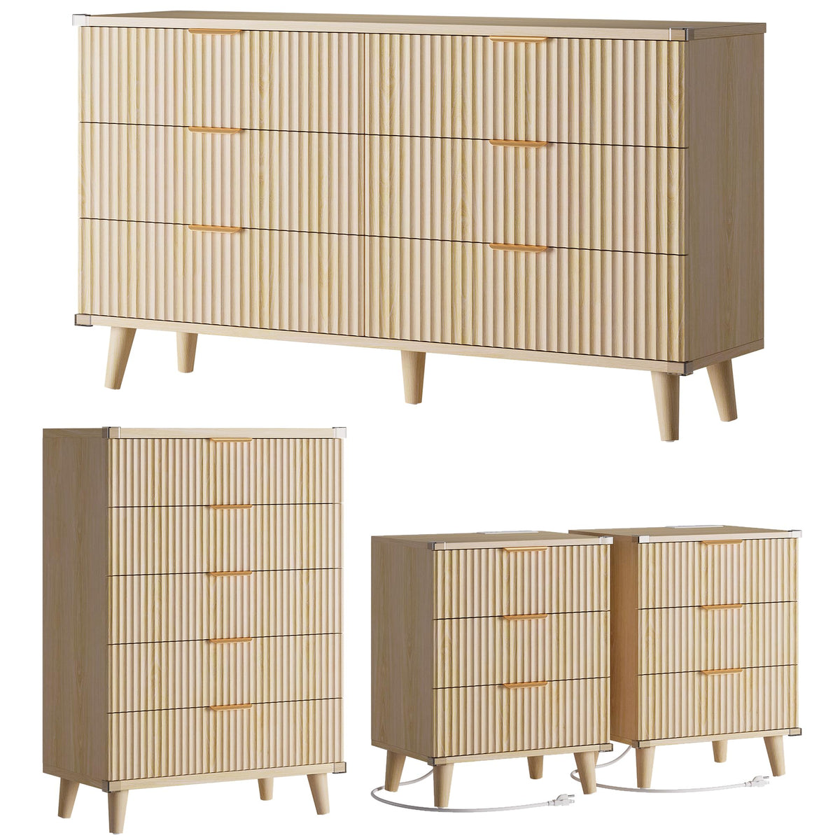 Lulive Wood Black Dresser for Bedroom Fluted Modern Chest of Drawers Storage Organizer