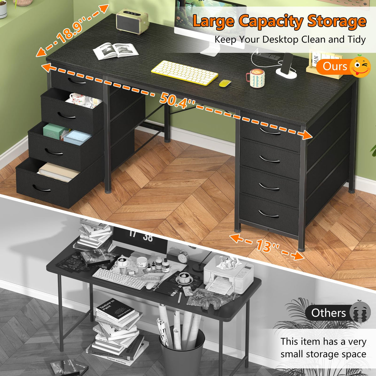 YOMILUVE Computer Desk with 8 Drawers