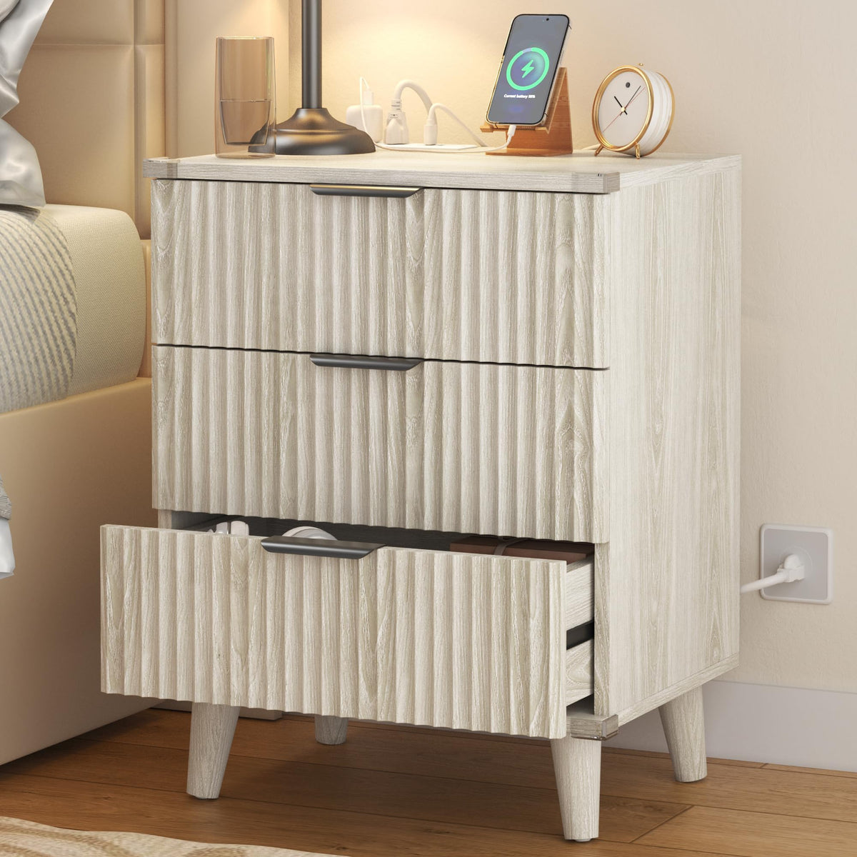 Lulive Wood Black Dresser for Bedroom Fluted Modern Chest of Drawers Storage Organizer
