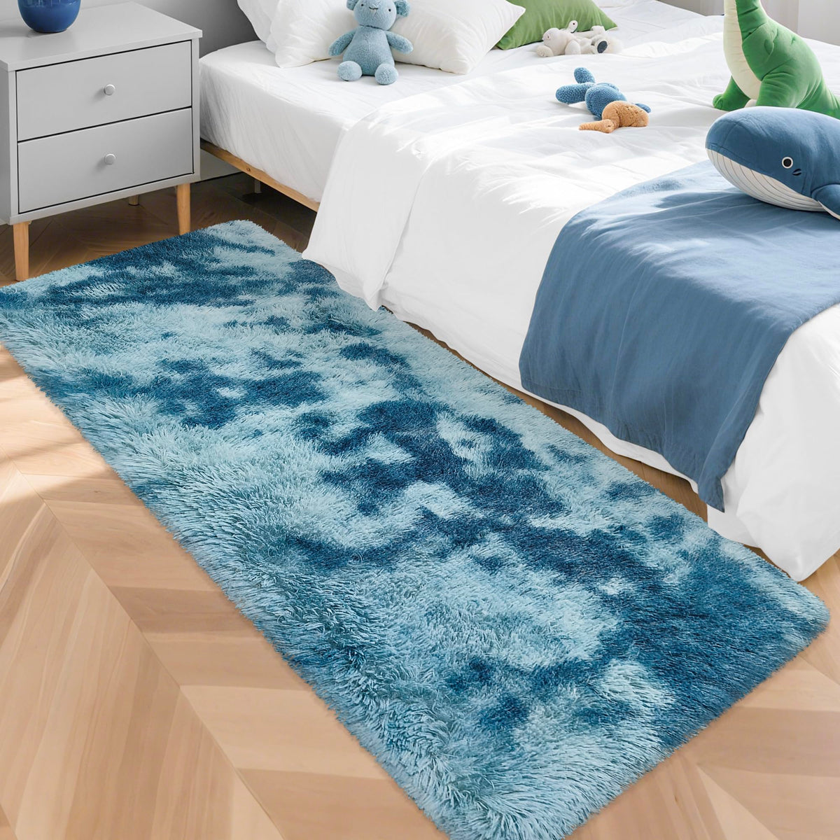JiaoBaba Rainbow Tie-Dye Fluffy Area Rug for Kids
