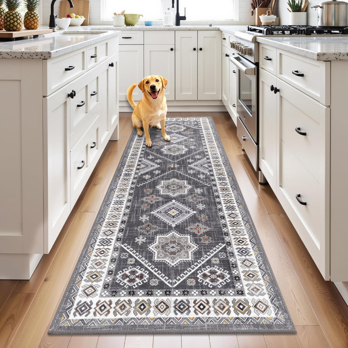 HEBE Boho Non-Slip Washable Kitchen Rugs, 3-Piece Set