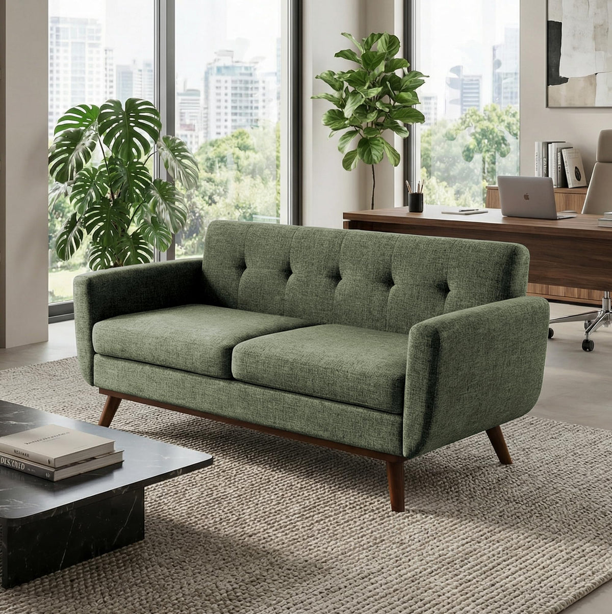 Kingfun 65" W Love Seat Sofa, Mid Century Modern Decor Loveseat Couches for Living Room, Button Tufted Upholstered Small Couch for Bedroom, Solid and Easy to Install Love Seats Furniture