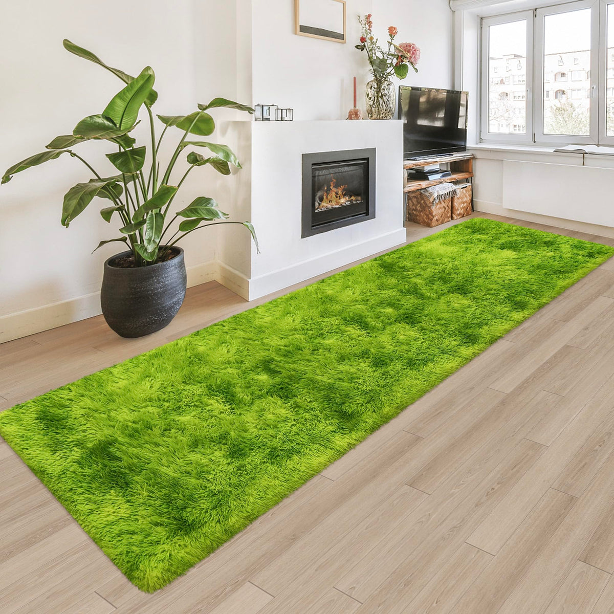 JiaoBaba Rainbow Tie-Dye Fluffy Area Rug for Kids