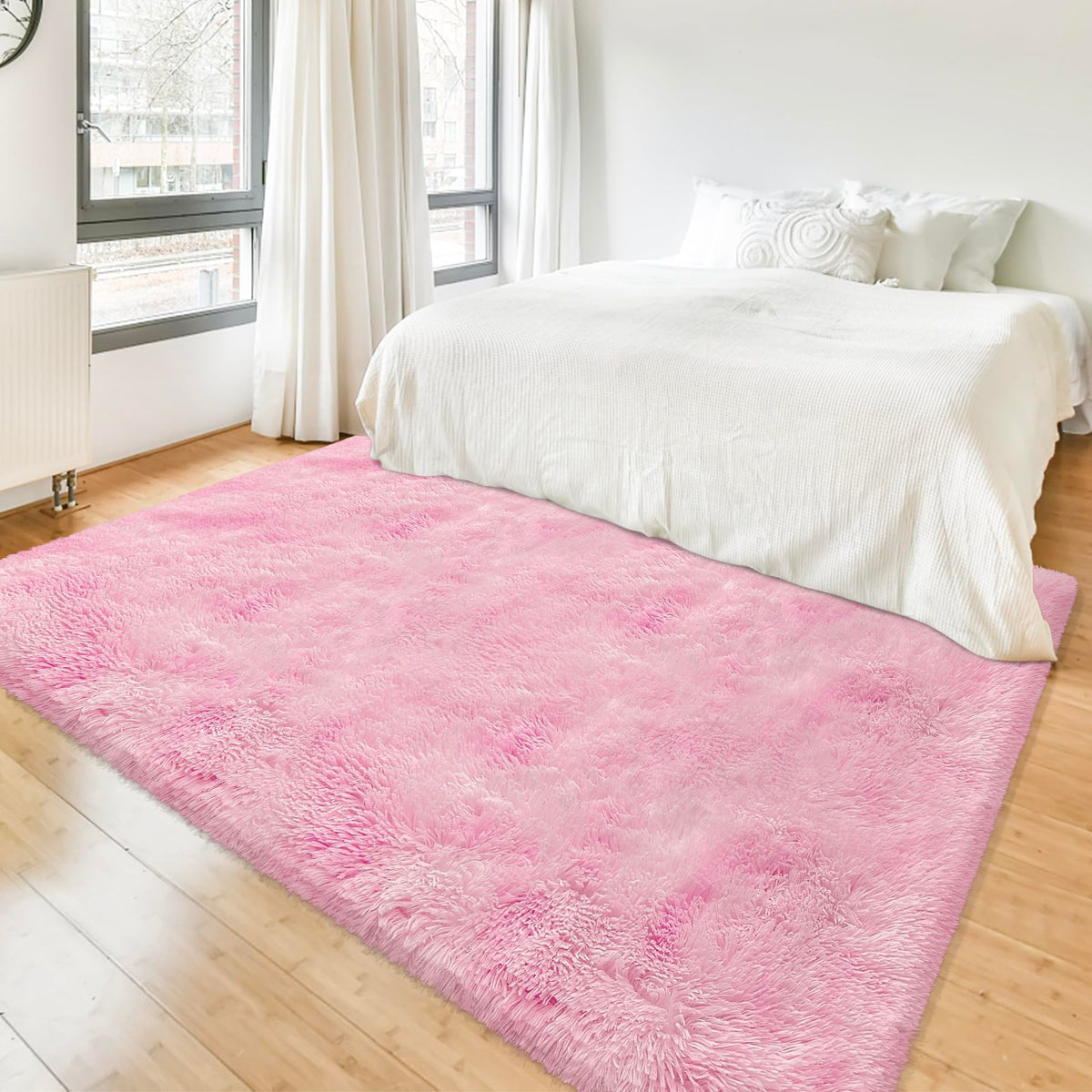JiaoBaba Rainbow Tie-Dye Fluffy Area Rug for Kids