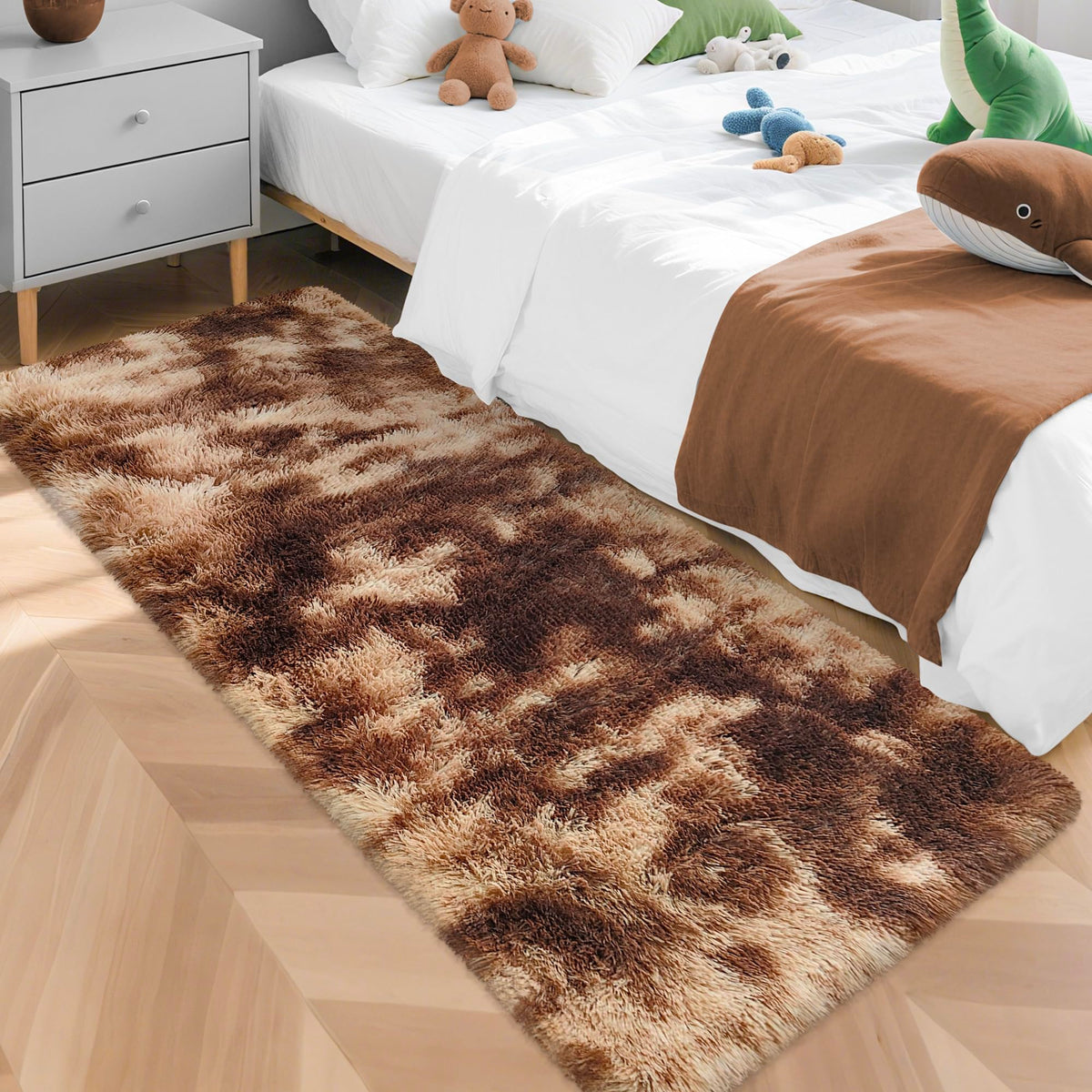 JiaoBaba Rainbow Tie-Dye Fluffy Area Rug for Kids