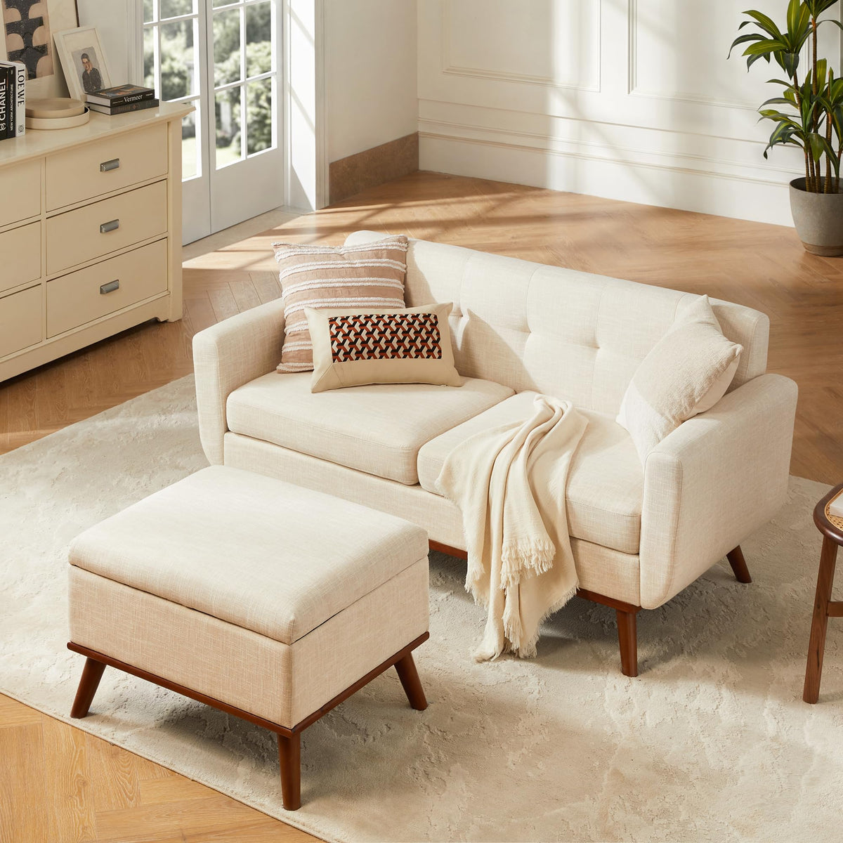 Kingfun 65" W Love Seat Sofa, Mid Century Modern Decor Loveseat Couches for Living Room, Button Tufted Upholstered Small Couch for Bedroom, Solid and Easy to Install Love Seats Furniture