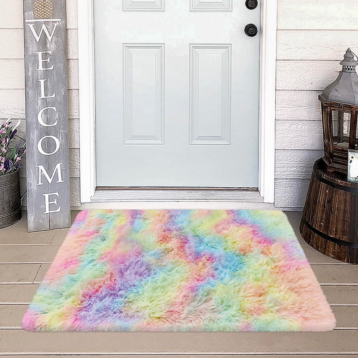 JiaoBaba Rainbow Tie-Dye Fluffy Area Rug for Kids