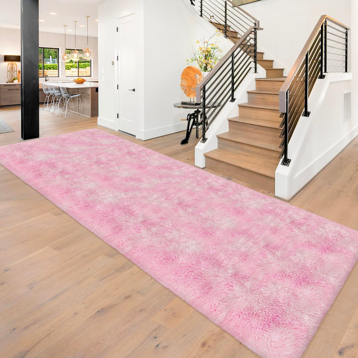 JiaoBaba Rainbow Tie-Dye Fluffy Area Rug for Kids