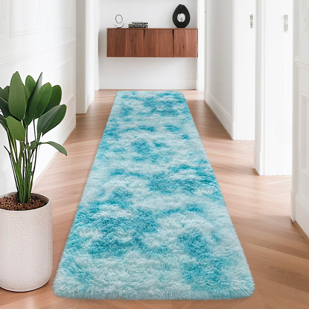JiaoBaba Rainbow Tie-Dye Fluffy Area Rug for Kids