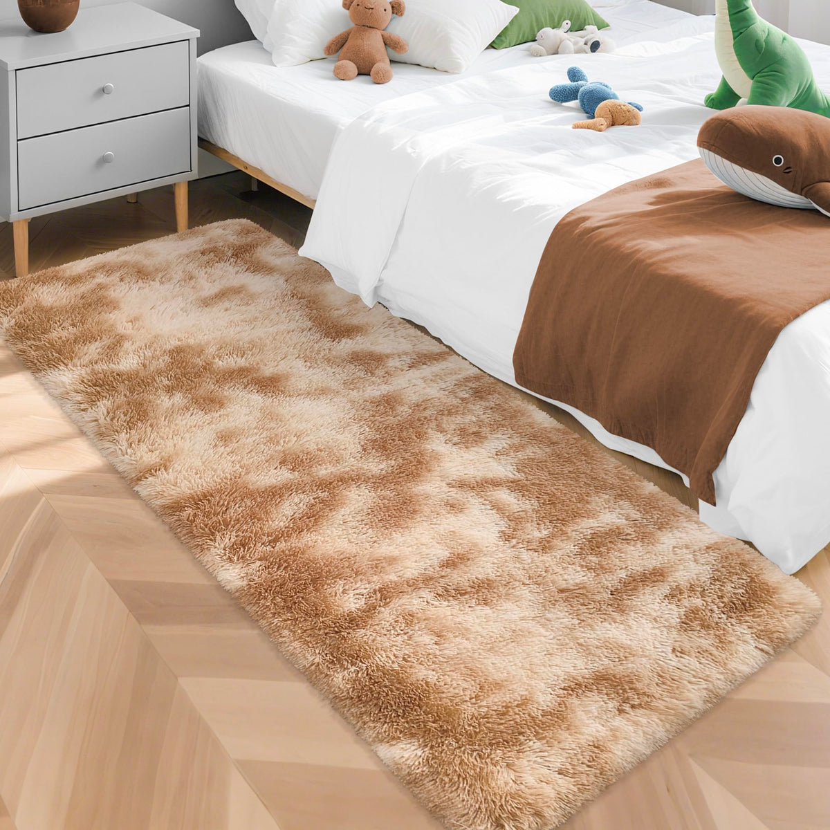 JiaoBaba Rainbow Tie-Dye Fluffy Area Rug for Kids