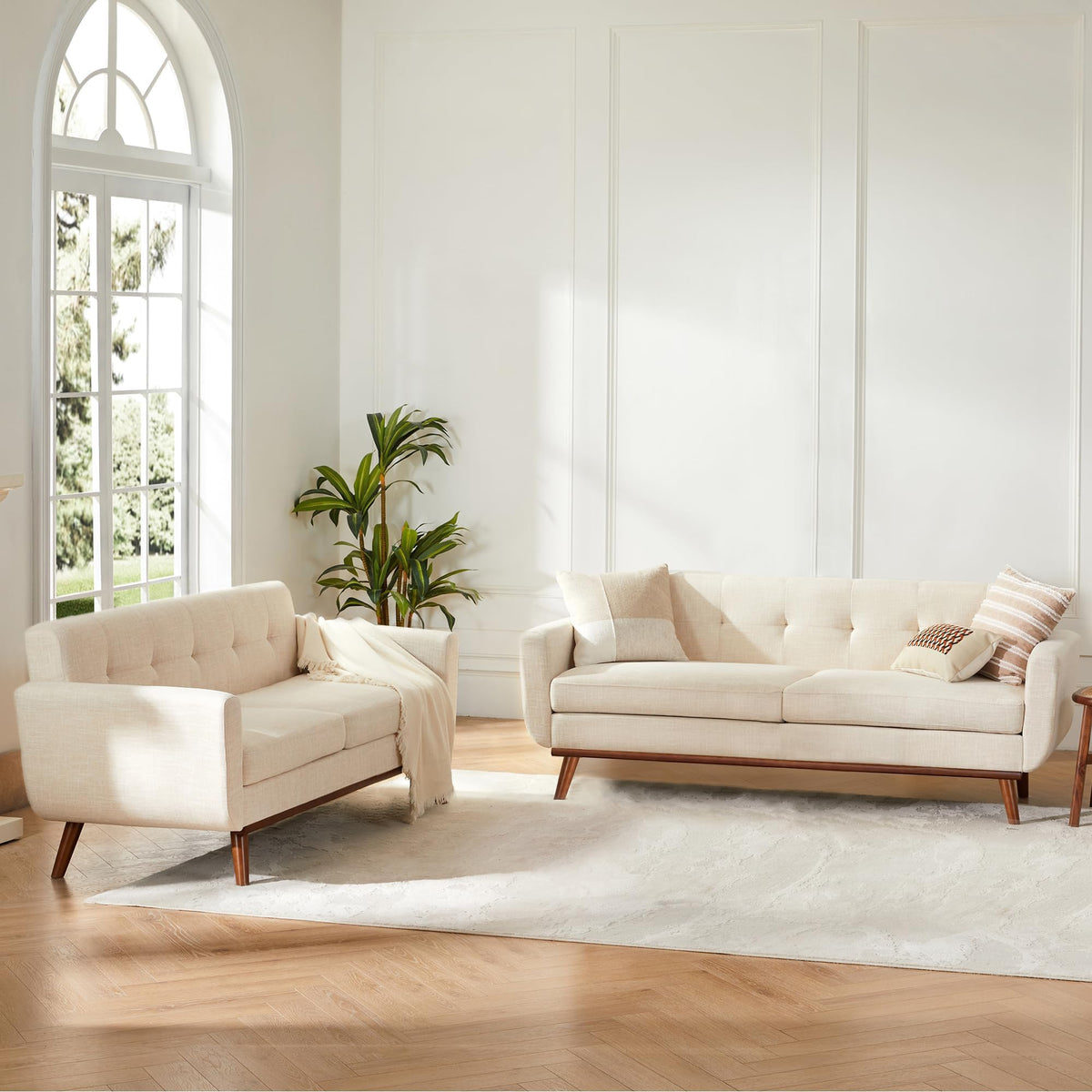 Kingfun 65" W Love Seat Sofa, Mid Century Modern Decor Loveseat Couches for Living Room, Button Tufted Upholstered Small Couch for Bedroom, Solid and Easy to Install Love Seats Furniture