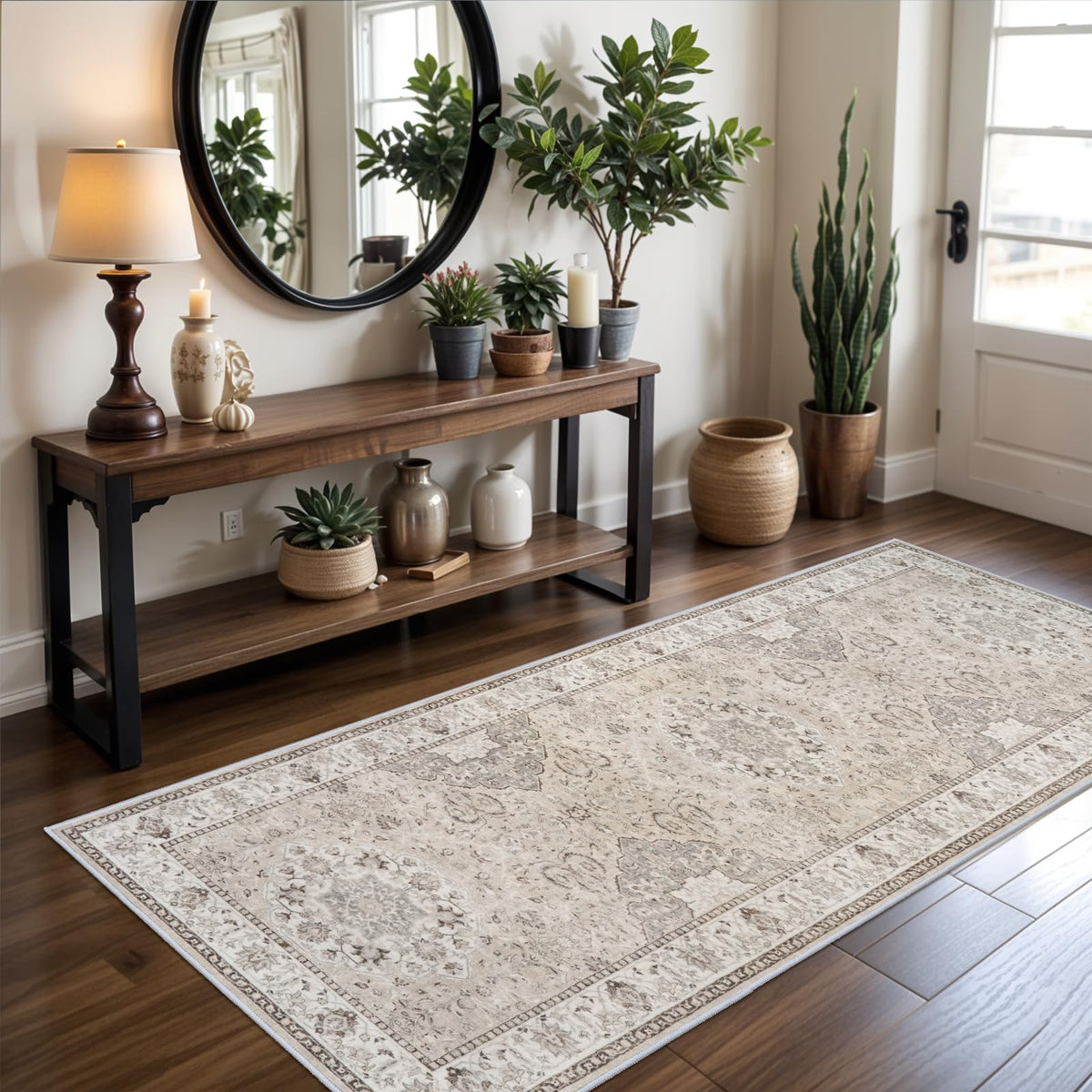 Vintage Washable Non-Slip Hallway Runner Rug, 2' x 7'
