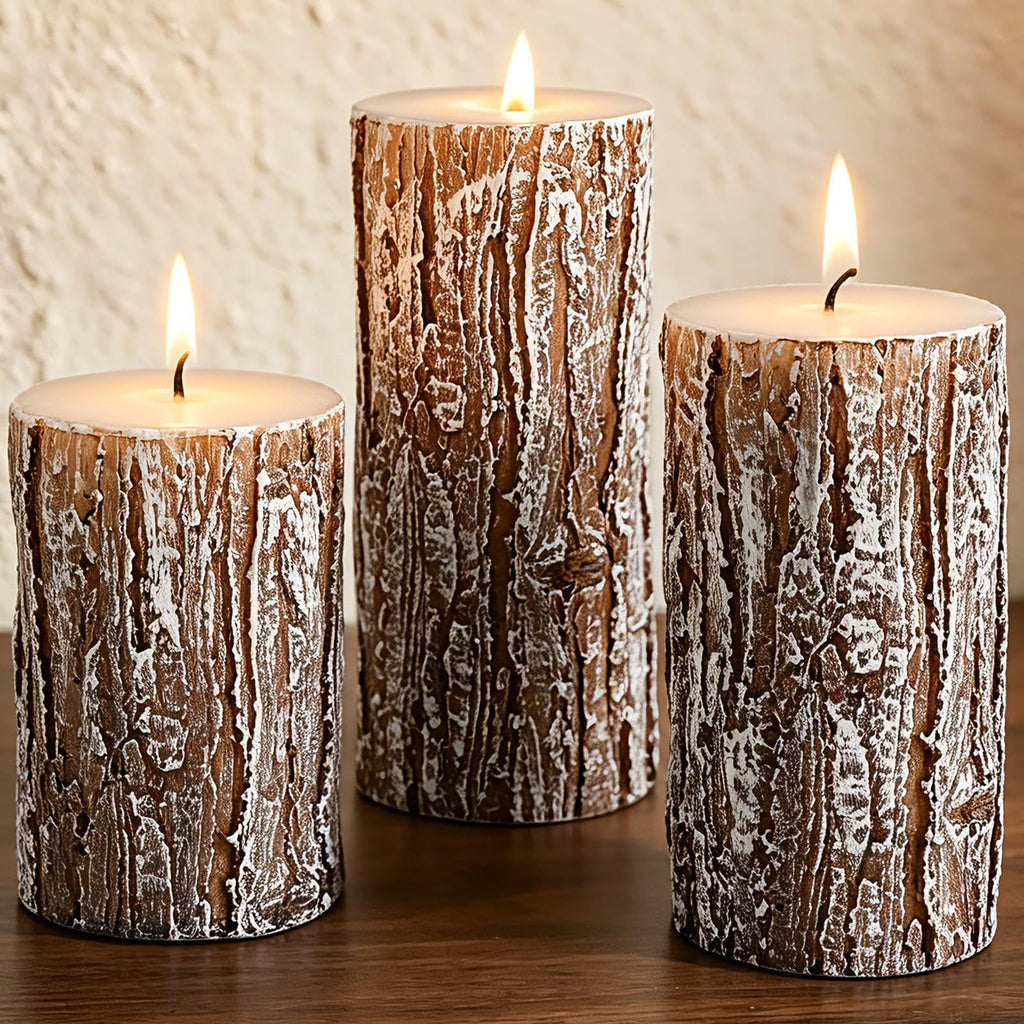 MOSROAD Rustic Pine Tree Pillar Candle Set of 3, Unscented Home Decor