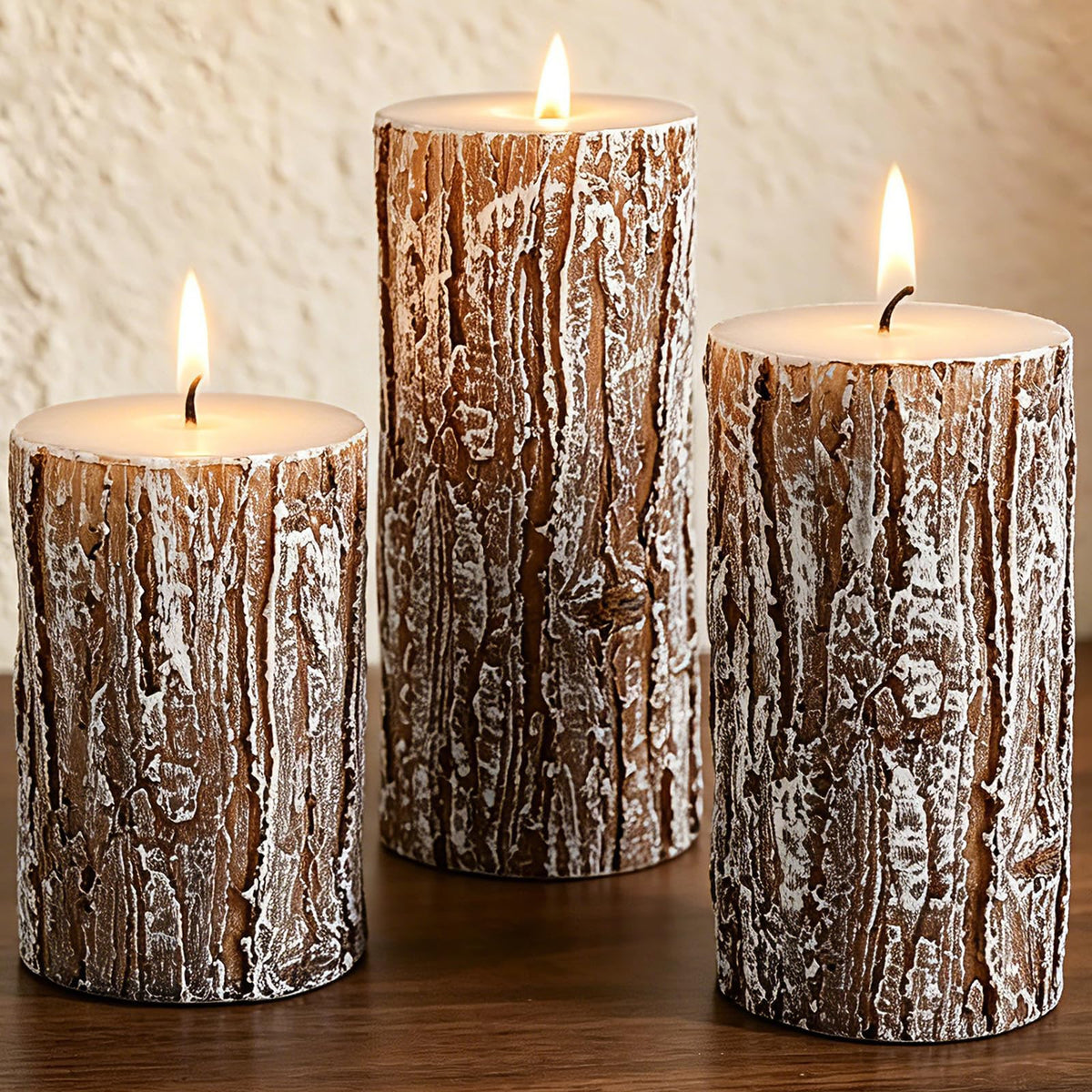 MOSROAD Rustic Pine Tree Pillar Candle Set of 3, Unscented Home Decor