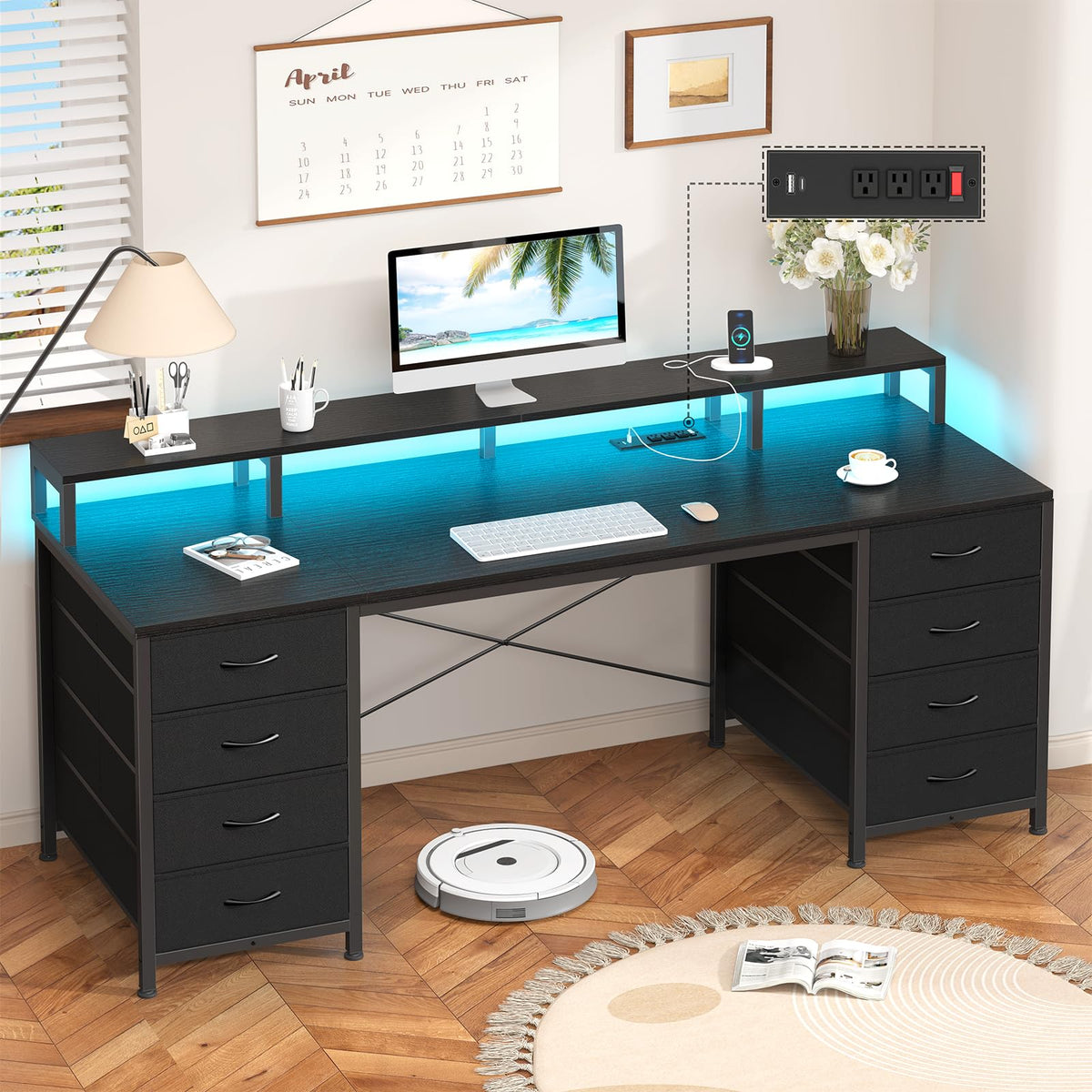 YOMILUVE Computer Desk with 8 Drawers